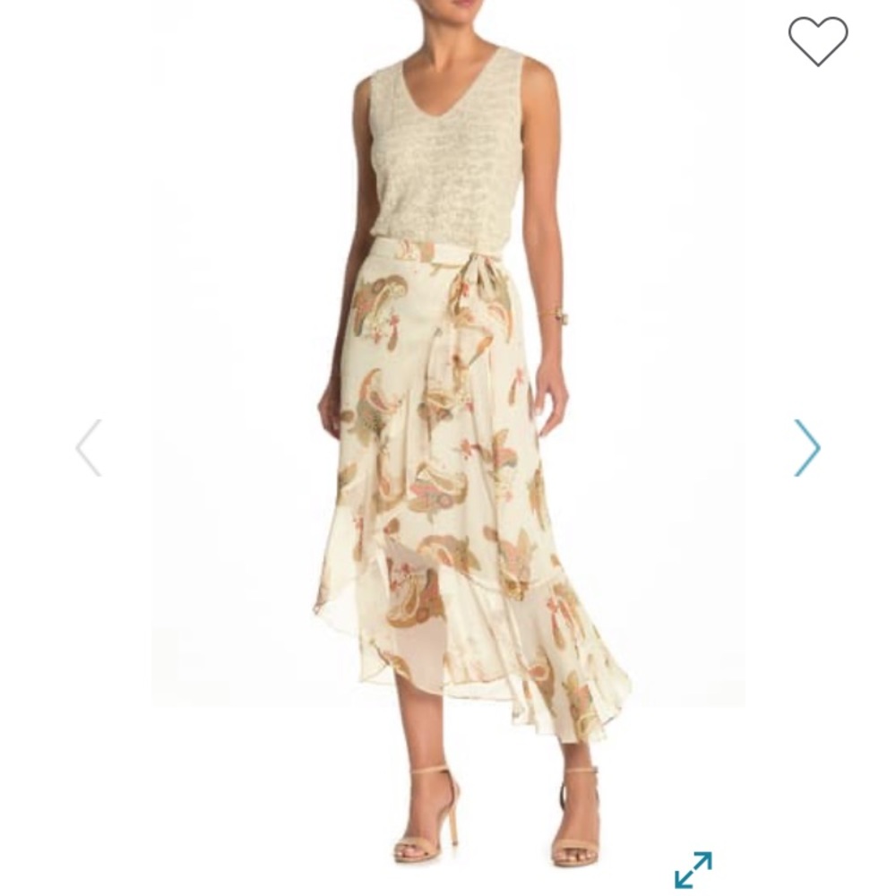 NWT Vince Camuto Paisley Ruffle Wrap Midi Skirt